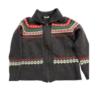 Crewcuts Boys Gray Fair Isle Lambswool Full Zip Cardigan Sweater Size 8 Holiday